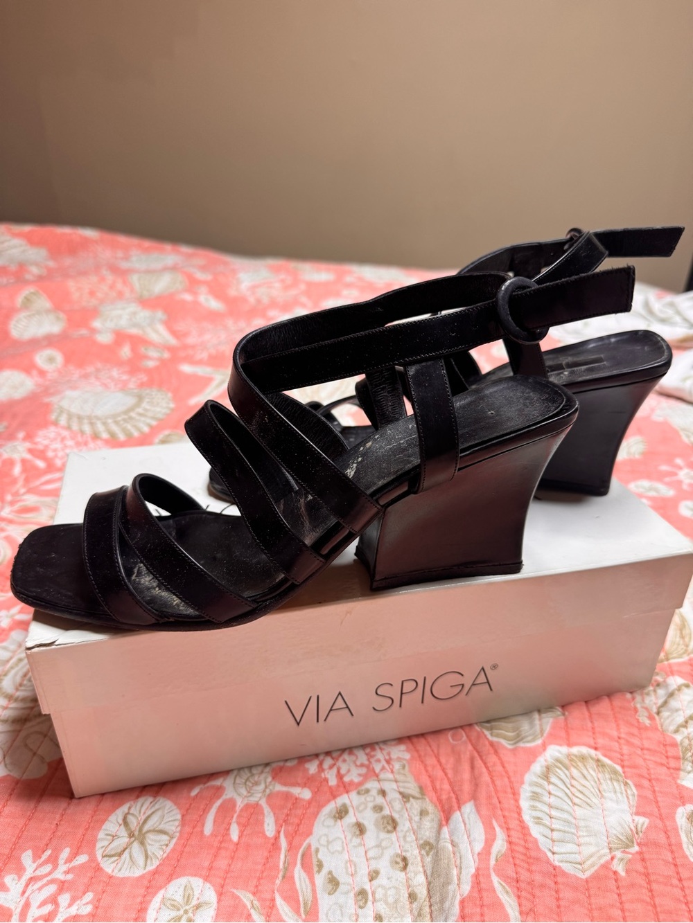 Via Spiga Black Strappy Leather Sandals